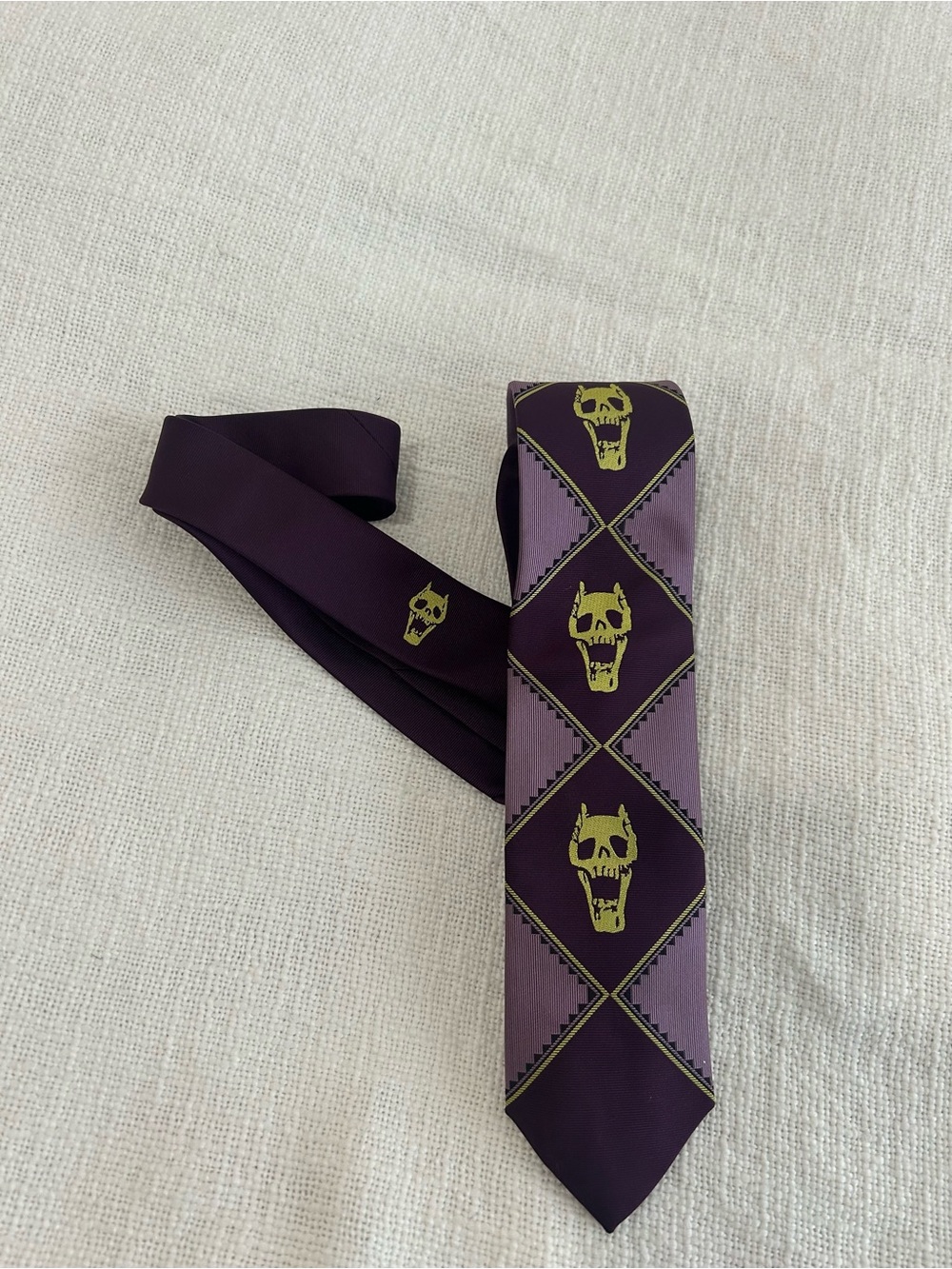 Men’s Purple Skull Argyle Necktie Handmade Goth Punk Halloween Tie